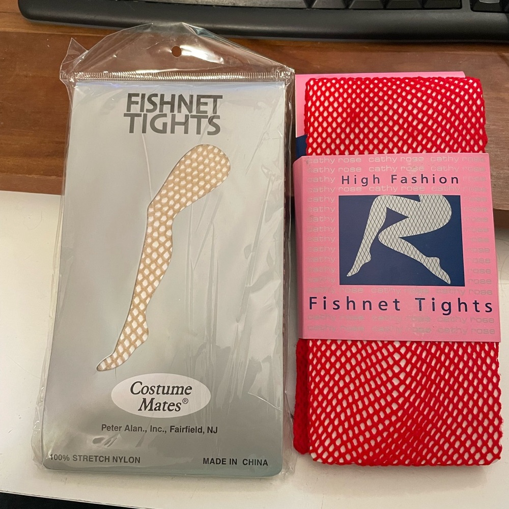Red and Nude Fishnet Tights 2 pair
